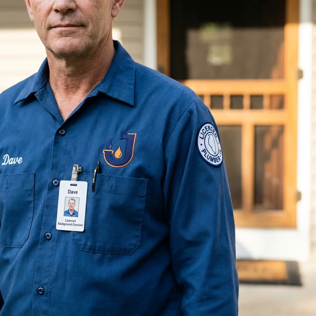 Licensed plumber showing ID badge in White Sulphur Springs, WV