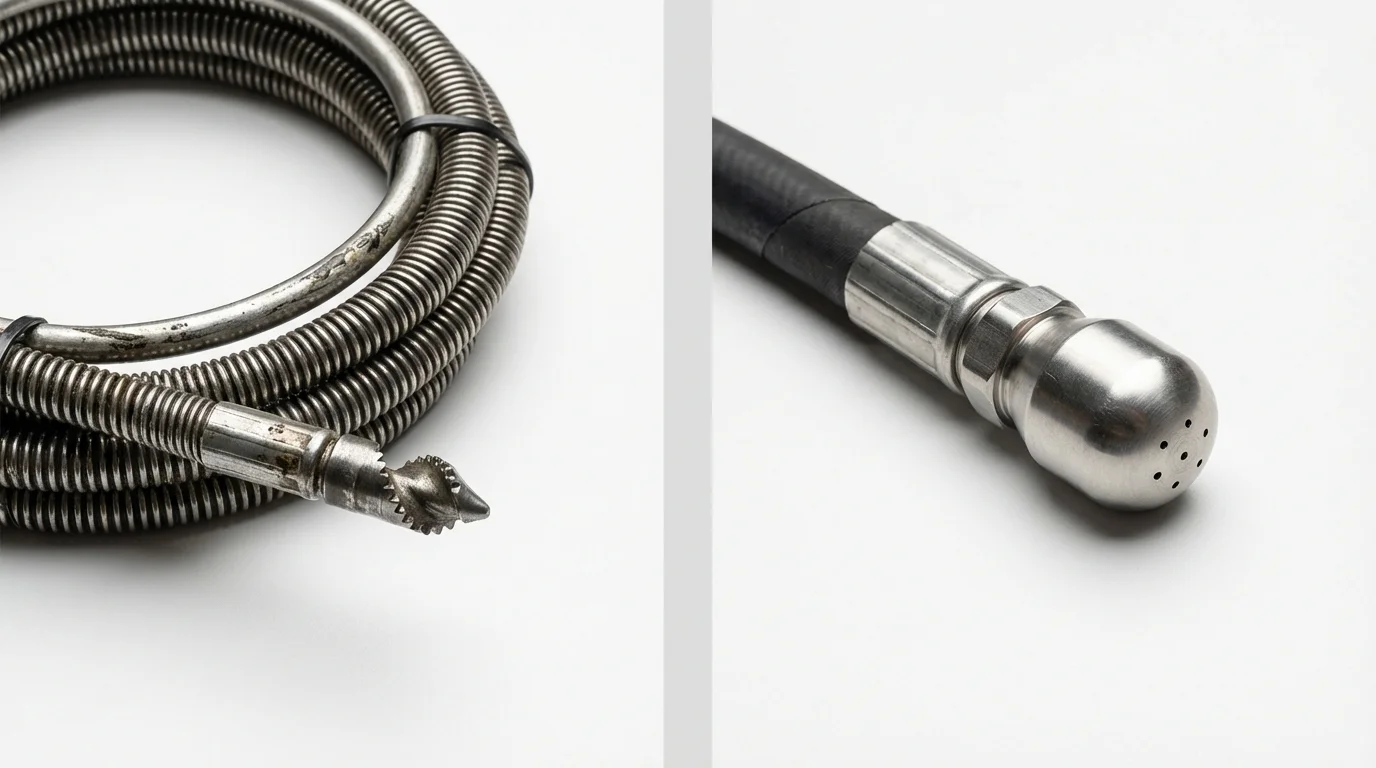 Drain snake cable and hydro jetting nozzle used for drain cleaning in White Sulphur Springs, WV