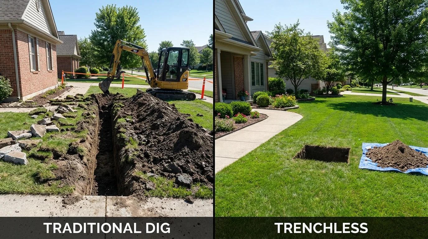 Trenchless sewer repair with minimal yard damage versus traditional excavation in White Sulphur Springs, WV